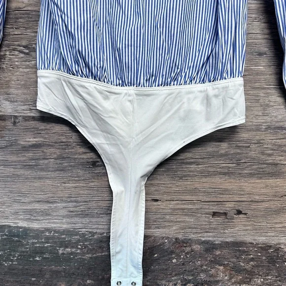 J. Crew Blue Striped Button down Women’s Bodysuit - Picture 6 of 7